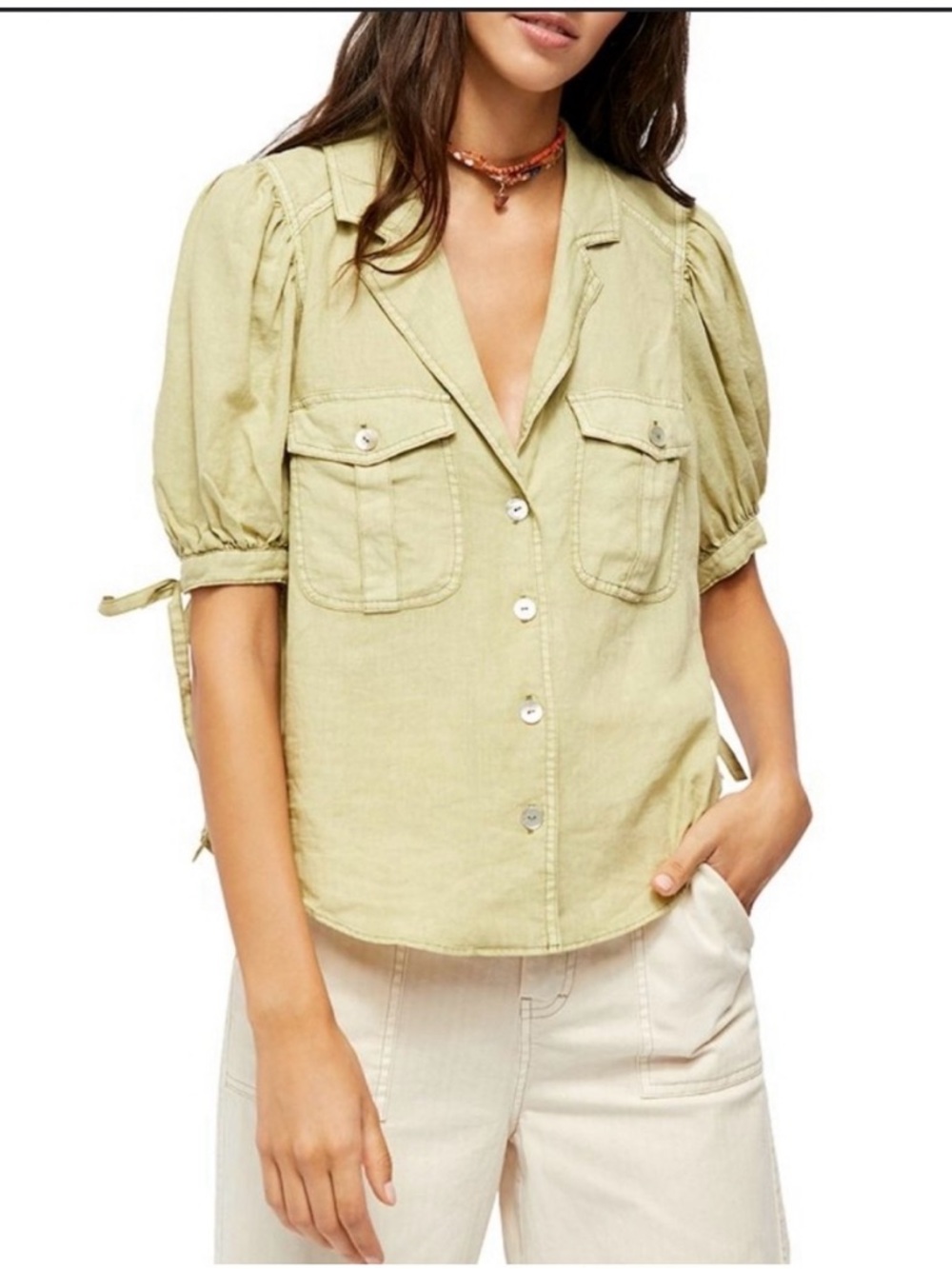 Free People safari babe linen blend top